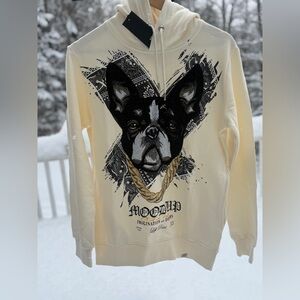 Left Point Rhinestone Bulldog Hoodie Cream Streetwear New With Tags Men’s M